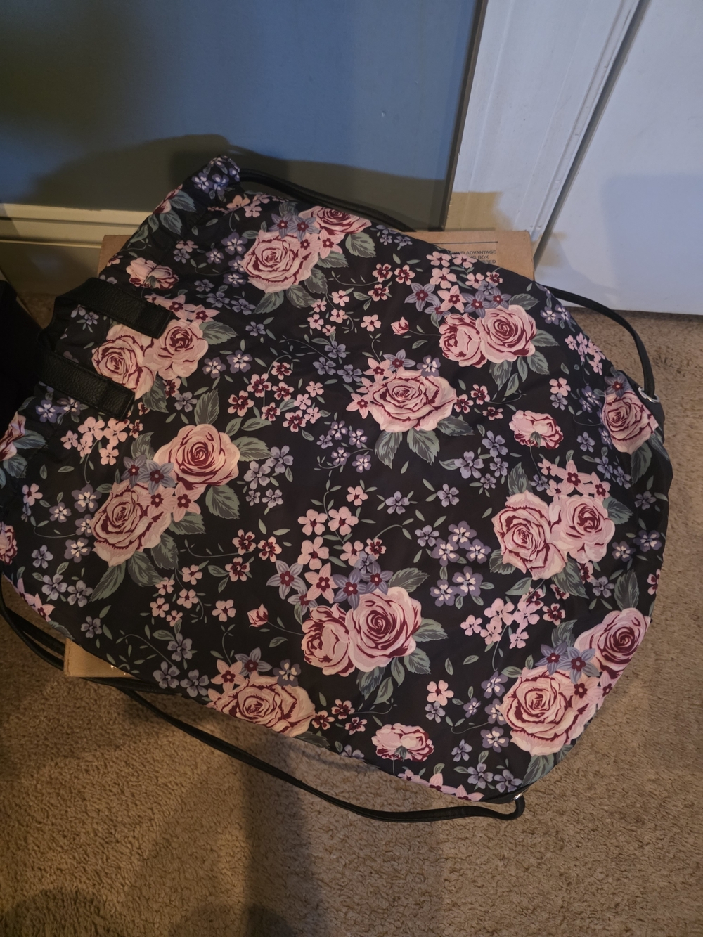 Target Floral Drawstring Backpack - Pink Roses on Black - Picture 3 of 3